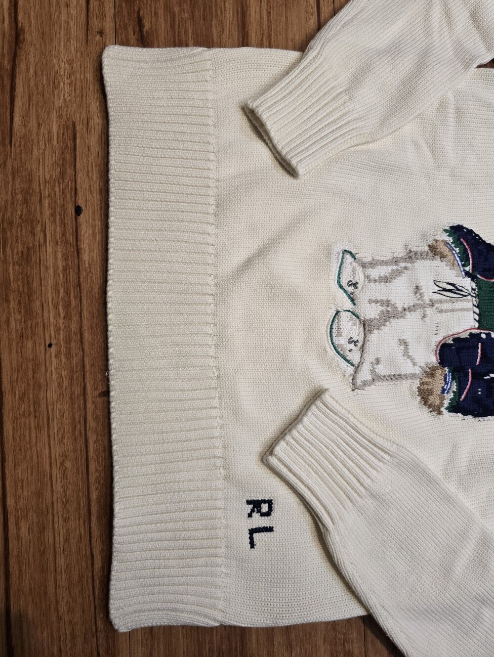 🐻 Polo Ralph Lauren Polo Bear Sweater Size Small Cream Knit Preppy Teddy RTR - Picture 9 of 13